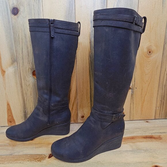 UGG IRMAH WEDGE LEATHER TALL BOOTS SIZE 11 - Picture 4 of 8